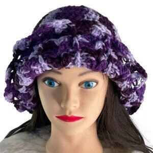 Crochet Bucket Hat Retro Cloche Style Purple Shsdes Handmade Adult Size New